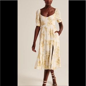 NWT Abercrombie & Fitch Short Sleeve White & Yellow Floral Smocked Midi Dress
